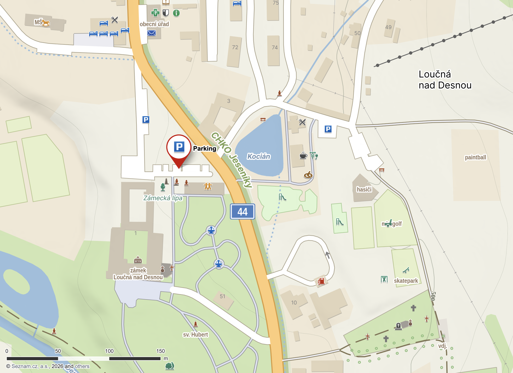 Mapa parkování v Loučné nad Desnou